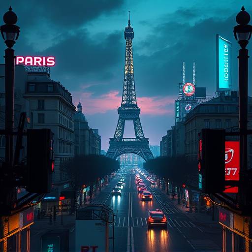 Affiche de la série 'Cyberpunk 2077: Paris', une série d'action dans un Paris futuriste dystopique.